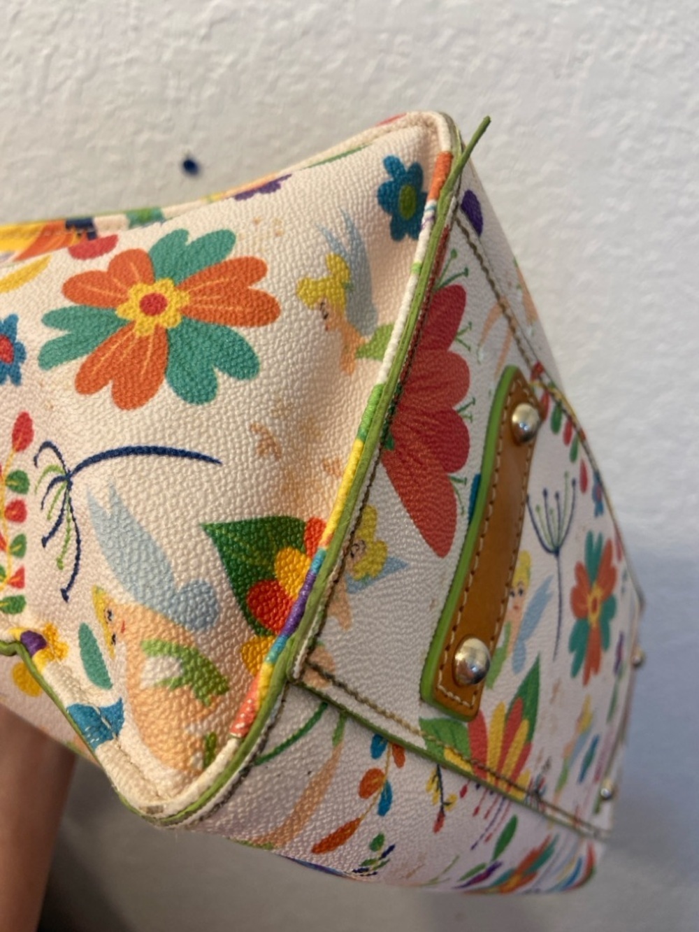 Disney Parks Dooney & Bourke Tinker Bell Flower Shopper Tote Bag Flaw - Picture 7 of 16